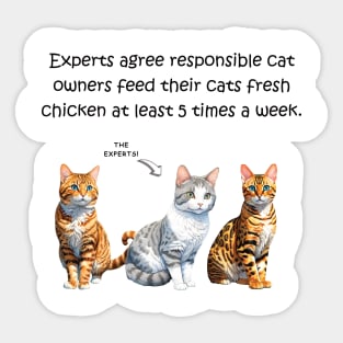 Experts agree responsible cat owners feed their cats fresh chicken at least 5 times a week - funny watercolour cat design Sticker